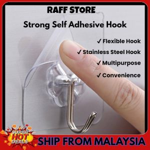 RAFF Strong Self Adhesive Transparent Door Wall Clip Hanger Hook Pelekat Cangkuk Penyangkut Klip Dinding - RAFF STORE