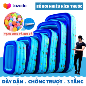 Bể bơi cho bé Hồ bơi trẻ em - Bể Bơi KAW Hình Chữ Nhật 3 Tầng Dày Dặn Chống Trượt Nhiều Kích Thước 1m2 1m3 1m5 1m8 2m1 2m6 3m - Bảo Hành 1 Đổi 1 Trong 7 Ngày Tặng Kèm Miếng Vá
