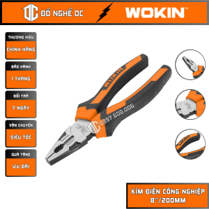 Kìm Điện Kềm Răng đa năng công nghiệp 8"/200mm 101008 WOKIN thép CR-V màu đen dùng để cắt kẹpuốn các vật liệu