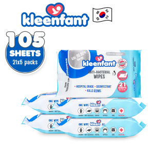 Kleenfant Fresh Scent Antibacterial Disinfecting Wipes 21 sheets Pack of 5 Hospital Grade Antibac Disinfectant