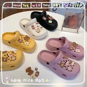 [Free Shipping] DIY Crocs Shoe Charms: Cookie Bear Shoe Charms Non-Slip High-Heeled Fashionable Versatile Age-Reducing Closed-Toe Slippers DIY Shoe Charms