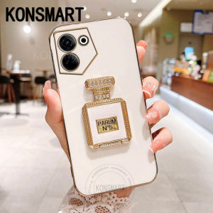 Konsmart vỏ giá đỡ thiết kế nước hoa mới vỏ điện thoại tráng gương lấp lánh tecno pova5 x miễn phí lửa pova 5 pro camon20 pro 20premier 5g 4g 19neo spark10c 10 pro go 2023 thời trang sang trọng ốp lưng mạ điện camon 20 cạnh thẳng