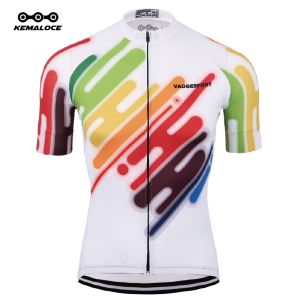 KEMALOCE White Cycling Jersey Short Sleeve Summer Outdoor Road Race Bicycle Shirt Breathabe Polyester Quick Dry Men Bike Jersey