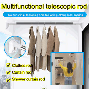 No Drill Telescopic Clothes Rack/Heavy Duty Durable Hanger For Bathroom Bedroom Balcony/Strong Load Bearing/Wall Friendly For Home Family Use