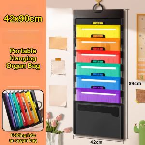 Long Hanging Expanding File Bag Portable Organ Bag File Organizer Waterproof School Office Supplies