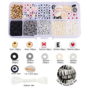 1350 cái/hộp 4Mm Đất Sét Lát Hạt Tự Nhiên Vỏ chữ cái Acrylic hình dạng mắt Trái Tim Hạt Vàng CCB Hạt Với Dây Đàn Hồi Cho Vòng Đeo Tay Vòng Cổ Tự Làm Phụ kiện làm đồ trang sức