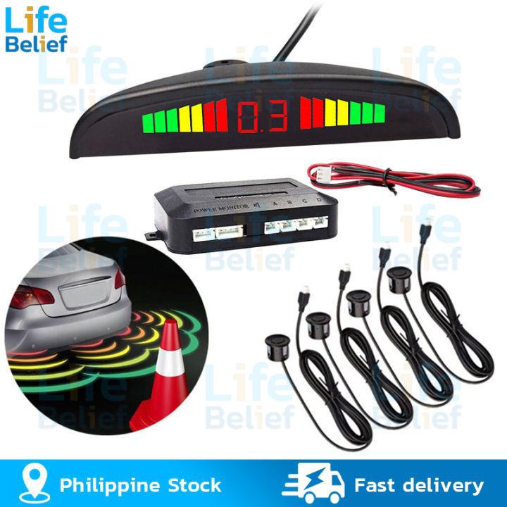 DALLUX LED Display Parking Sensor,Car Reverse Backup Radar System Led Display Buzzer Alert 4 Black Color Parking Sensors For Universal Auto Vehicle