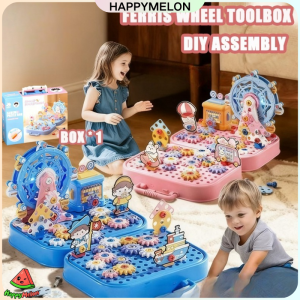 168PCS Ferris Wheel DIY Toolbox Building Blocks Children Electric Drill Toy Set Screw Puzzle Kids Educational Toys Kids Tool Kit Plastic