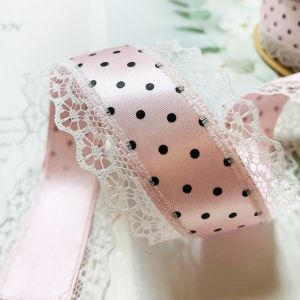 ADAM 10 Yards Chiều rộng 4cm Ruy băng satin Chiều dài 10 thước Viền ren trắng Ruy băng viền ren Chất lượng cao Họa tiết chấm bi Ruy băng bóng gương Để tự làm nơ cài tóc