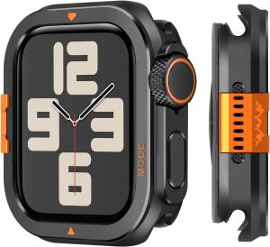 Metal Bumper Cover Compatible with Watch Series 6/5/4/SE Case 44mm [Turn 44mm into Ultra Look] Rugged Shockproof Protector with Back Frame for iWatch 44mm Black