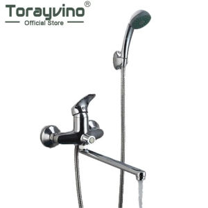 LDIES Torayvino Bathroom Shower Faucet Long Nose Outlet Stainless Steel Wall Mounted Bathtub Torneira Mixer Water Tap Shower System 3R8H1
