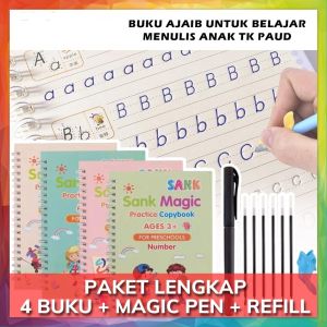 Buku Ajaib Sank Magic Pratice Book 1 Set Isi 4 Buku dan Pulpen Buku Belajar Menulis Huruf dan Angka Anak Paud 3d Pratice Writing BooK