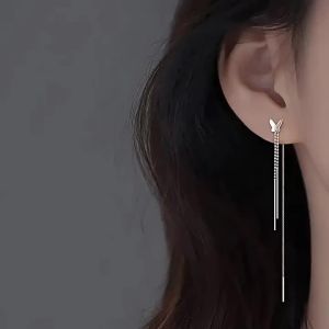 s925纯银蝴蝶耳线女新款小众设计感长款流苏耳坠银饰s925 sterling silver butterfly earrings womens new style niche design long fringed eardrop silver jewelry