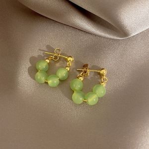 LL 18K golden Korean fashion green crystal jade elegant Earrings ES6298