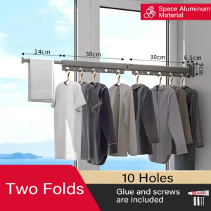 Retractable Clothes Towel Drying Rack Balcony Indoor Folding Wall Mounted Hanger Telescopic Rotation