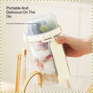 Breakfast Cup Light Food Drinking Water Cup with Fork and Spoon Easy to Carry Seal Fashion Student