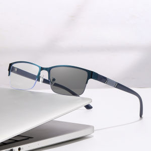 JN IMPRESSION Multi-focal Color-changing Mens Half-frame Eyebrow Frame Intelligent Zoom Near and Far Reading Glasses 0 Degrees-Plus400