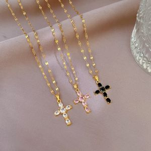 Esther Cross pendant pawnable 18k gold pawnable necklace for Women Fashion Pendants necklaces aesthetic gold pawnable jewelry gifts ideas for women stainless steel necklace jewerly saudi gold 24k cross necklace for friendship Zircon necklace