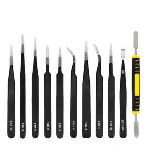 11pcs  Stainless Steel  Tweezers Anti Stati Suitable for mobile phone maintenance