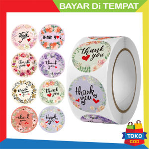 New Sticker Thankyou 1Roll (500Pcs) Label Segel Order Packing Motif Bunga Love Serbaguna STC01