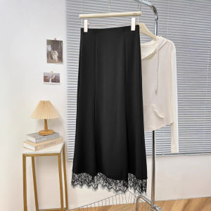 COD lace splicing suit skirt womens Korean version new elastic black one-step skirt chic medium and long skirt 93772026 new product