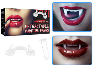 SG Stock Cosplay Halloween Retractable Vampire Fangs Teeth Realistic Telescopic Kit Scary Creepy Plastic Dentures Carnival Party
