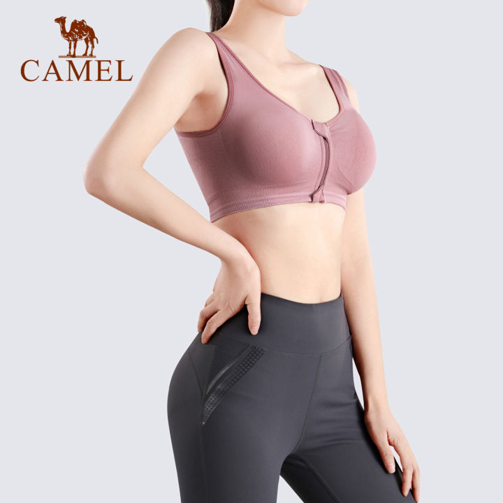 Camel Padded Sports Bras for Women Racerback Wireless Seamless Front Close  Yoga Gym Workout Bra