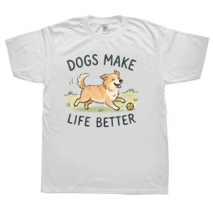 [Local Stock] HBESTY  Dogs Make Life Better Golden Retriever Ball Grass Cartoon Women Cotton T Shirt Dog Lover Positive Quote Retro Daily Commute Top