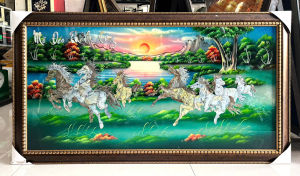 Tranh sơn mài MÃ ĐÁO THÀNH CÔNG khảm cừ size 60x120 cm ( tặng kèm khung)