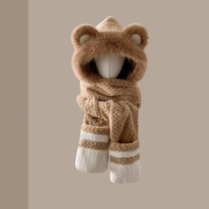 BMPK90955 หนาขึ้น ชุดถุงมือหมวกผ้าพันคอ ป้องกันหู วันพีซ หมวกผ้าพันคอคอ น่ารักน่ารักๆ กันลม หมวกหูหมี