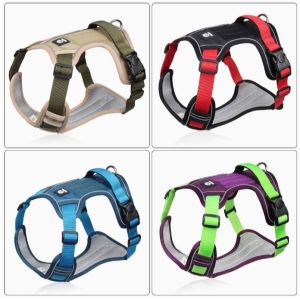 HATELI No Pull Dog Harness with Easy Control Handle Reflective Adjustable Pet Puppy Harness for Small Medium Large Dog Soft Padded Dog Vest Harness Anti-explosion Oxford Cloth Chest Straps