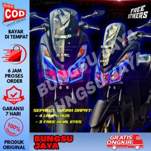 SATU PAKET LAMPU ALIS DRL FLEKSIBEL YAMAHA LEXI SIAP PASANG BONUS DEMON EYES BERKUALITAS PREMIUM TIDAK BERBINTIK SIAP PASANG LAMPU ALIS LEXI
