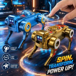 Transforming Robot Dog Wind Up Clockwork Spinner Fidget Toy Educational Stress Relief Kids Gift