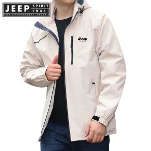 JEEP SPIRIT 1941 ESTDmen Áo Khoác Đi Bộ Đường Dài Ngoài Trời Áo Khoác Đi Bộ Đường Dài Cắm Trại Chống Nước Chống Gió Mũ Có Thể Tháo Rời