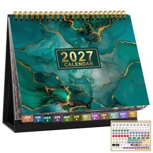 PATTYUIO Floral Pattern 2027 Desk Calendar Spiral Bound Standing Design Standing Flip Calendar Table Planner Decorative Table Calendar Office Use