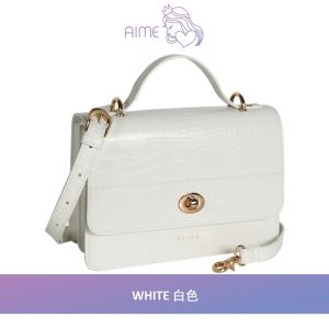 SAIME | Crocodile Pattern Round Lock Dual Use Bag 鳄鱼纹圆转锁手提两用小方包 (S) - Aime Empire [READY STOCK]