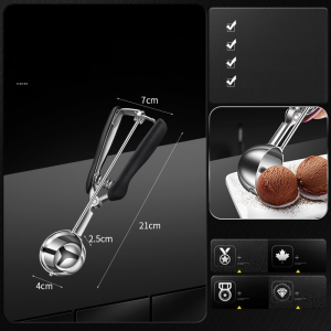 💕Descaling and Polishing💕304 Stainless Steel Ice Cream Baller Ice Cream Scoop Baller 304 Stainless Steel Ice Cream Scoop Fruit Ball Scoop Watermelon Meat Scoop