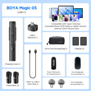 BOYA Magic 4 forms in 1 Wireless Microphone Mini Mic AI Noise Cancellation Transformable