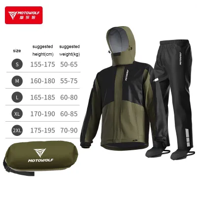 MOTOWOLF Men Motorcycle Raincoat for Women Parkas Motorcycle Rainsuit Motowolf Raincoat Original V5 Version 5 Windproof Reflective Waterproof Jacket Pants Shoes Cover Pocket Hat
