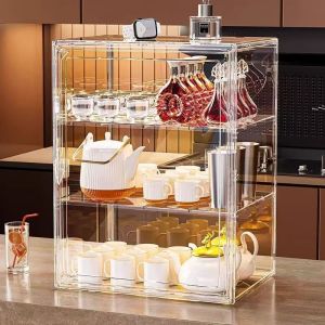 Acrylic Display Case Mug Storage Organizer Desk Storage Stackable Magnetic Dustproof Box Water Cup Storage Rack