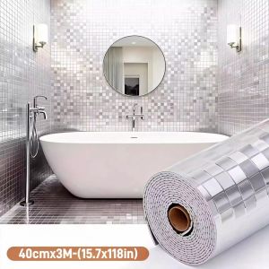 OKKFINE 40x300cm 3D Wall Sticker PVC Waterproof Metallic Texture Wall Paper Full Wall Renovation Self-Adhesive Wallpapers for Accenting Living Rooms Bathrooms Kitchens