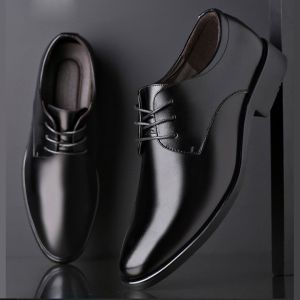 Mens Leather Shoes Formal Business British Style Casual Leather Shoes Men Black Leather Office Shoe Spring And Autumn Youth Wedding Shoes All-match Single Shoes  Black Leather Office Security Shoes