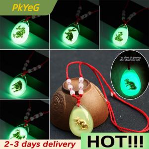 PkYeG Chinese Zodiac Red Rop Pendant Necklace Luminous Beads For Women Men Constellation Animal Choker Lucky Birthday Jewelry