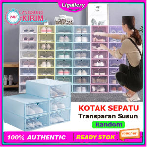 [1 Pcs] Kotak Sepatu Lipat Transparan Tebal  Shoes Storage Box Organizer Rak Sepatu Sandal Plastik Susun Serbaguna