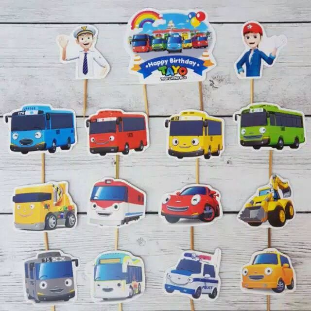 satu set cake topper toper hiasan kue ulang tahun karakter tayo the