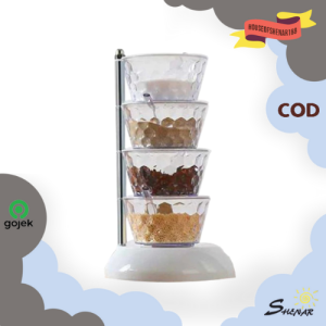BISA COD SIENA RAK TEMPAT BUMBU MASAK ANTI DEBU FREE PENUTUP DAN SENDOK/ KRISTAL ELEGANT 4 SUSUN RAK BUMBU PUTAR SEASONING BOX
