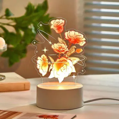 HCparty Colorful Tulip Pattern Bedside Acrylic Night Light Creative Gift Holiday Souvenir Tricolor Lighting