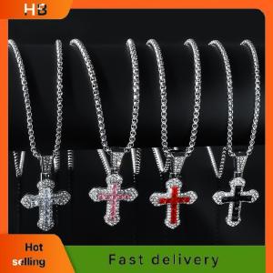 HB Fashion Rhinestone Cross Pendant Necklace For Men Women Versatile Sweater Chain Hip Hop Cross Necklace Jewelry Accessories Gifts