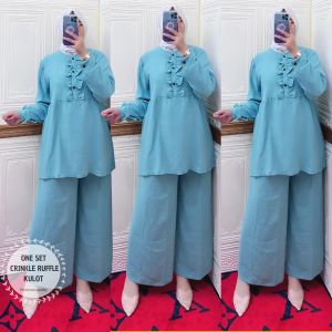 ONE SET CRINKLE RUFFLE KULOT/ATASAN MUSLIMAH TERBARU/BUSANA MUSLIMAH TERBARU