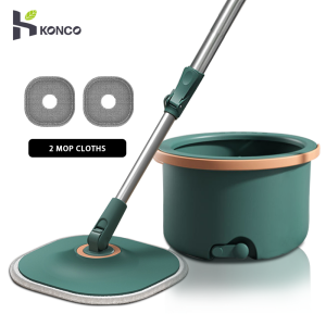 Konco Cây Lau Nhà Xoay 360 Độ Kèm Xô Dụng Cụ Lau Sàn Nhà Không Cần Rửa Tay Cây Lau Nhà Xoay Với 2 Miếng Vải Vi Sợi